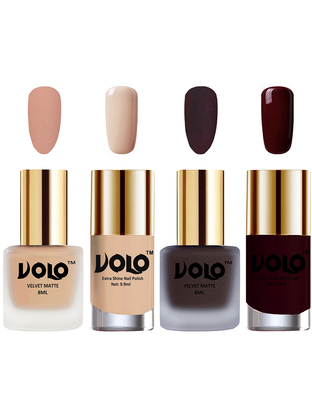 

VOLO Set Of 4 Velvet Matte & Extra Shine Nail Polish - 8 ml Each - 28 - 29 - 65 - 44, Nude