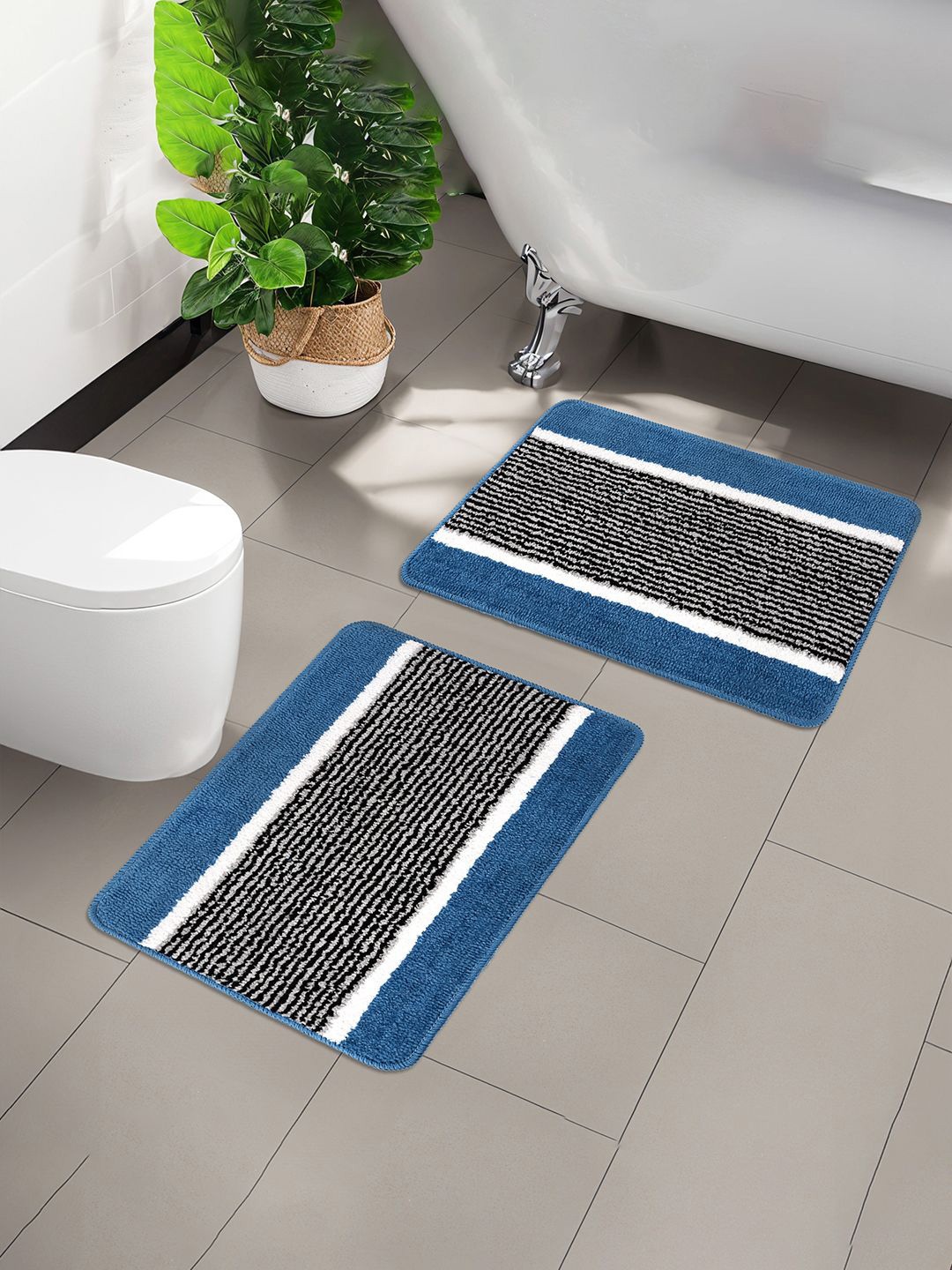 

Kuber Industries Sky Blue & White 4 Pieces Anti-Skid Door Mats