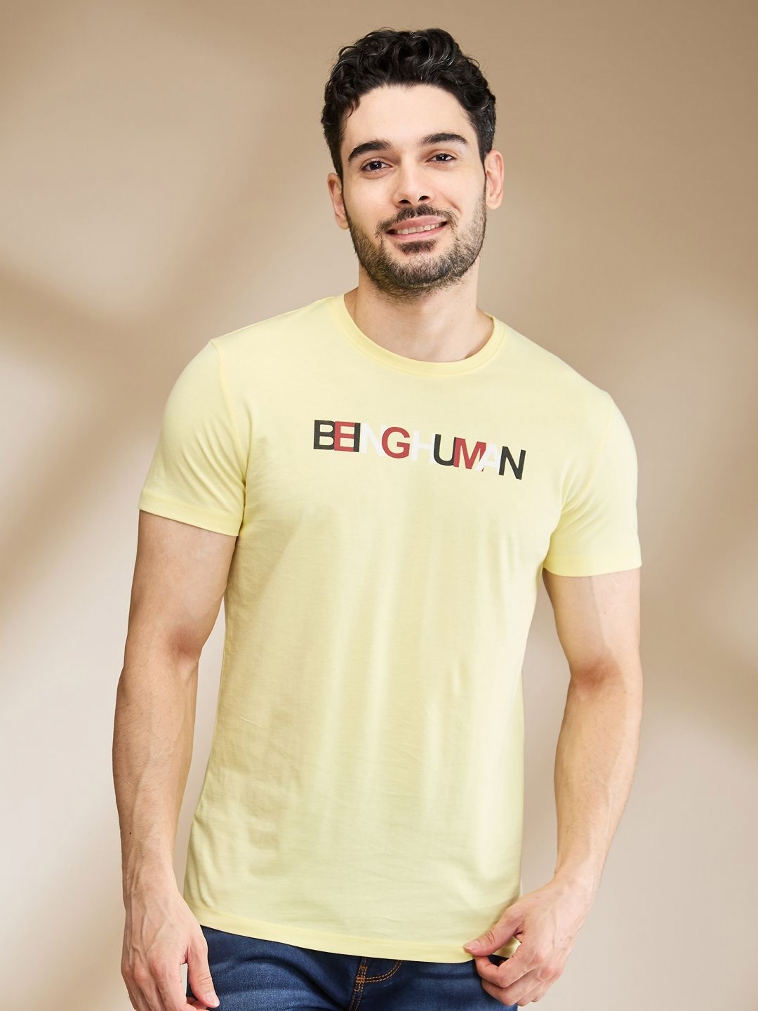 

Being Human Men Typography Printed Round Neck Cotton T-shirt, Yellow