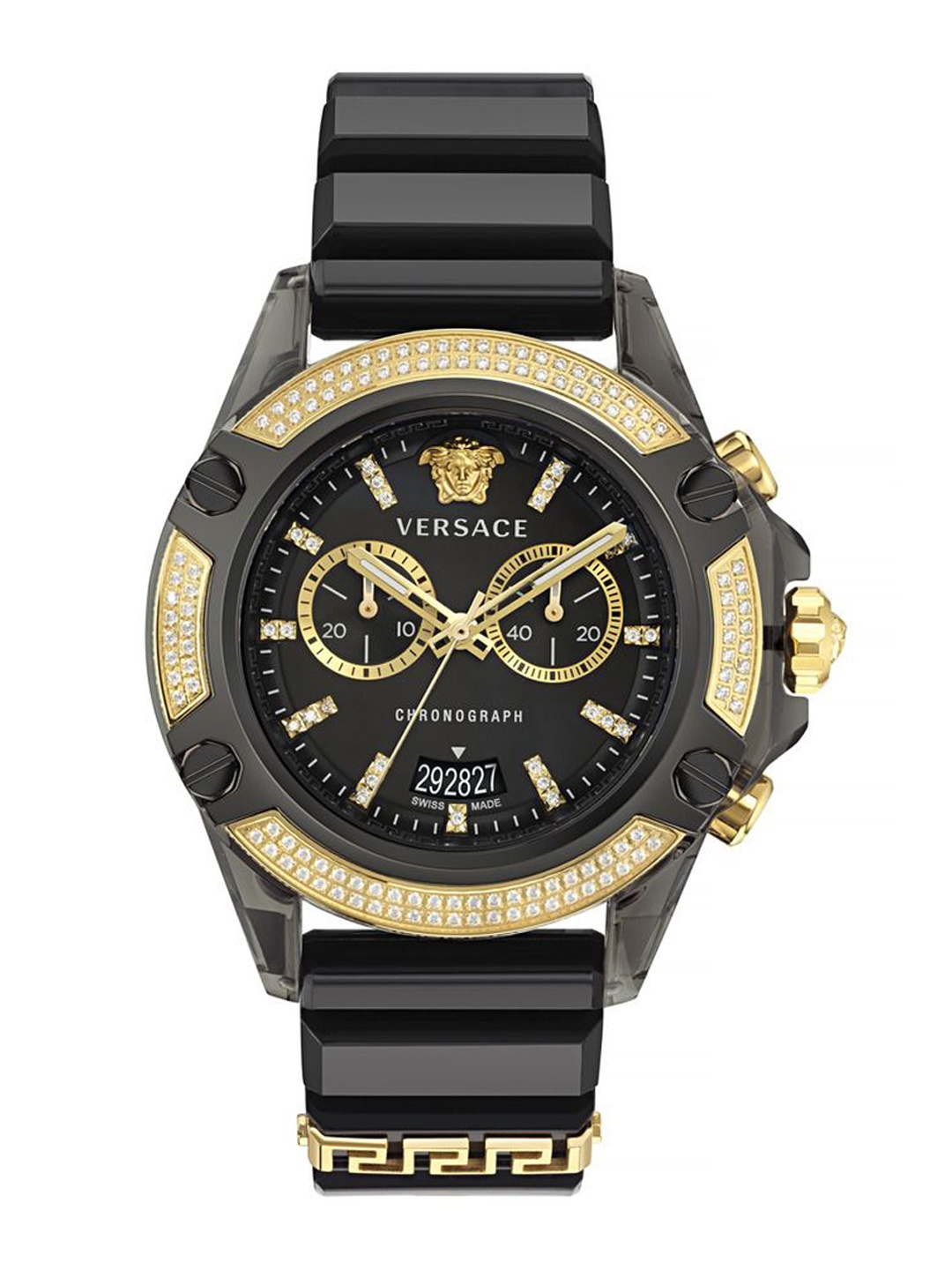 

Versace Unisex Brass Embellished Dial & Wrap Around Straps Analogue Watch VEZ701723, Black
