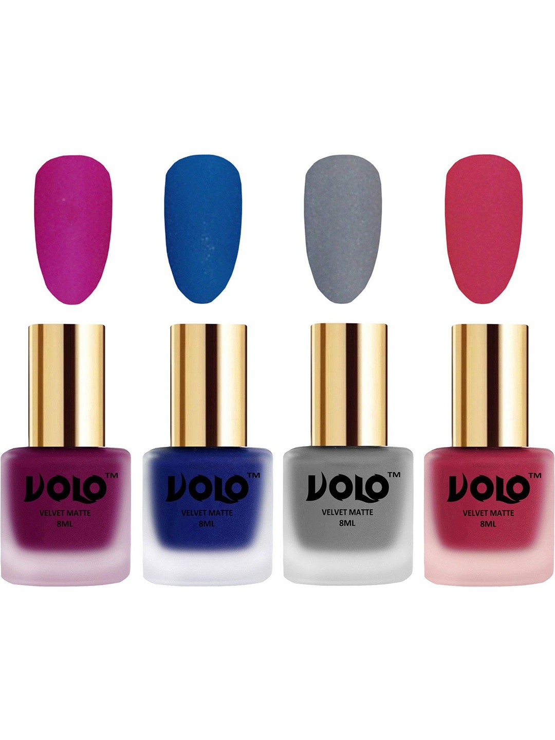 

VOLO Set Of 4 Velvet Matte Nail Polish - 8 ml Each - Magenta -Blue - Grey - Passion Pink