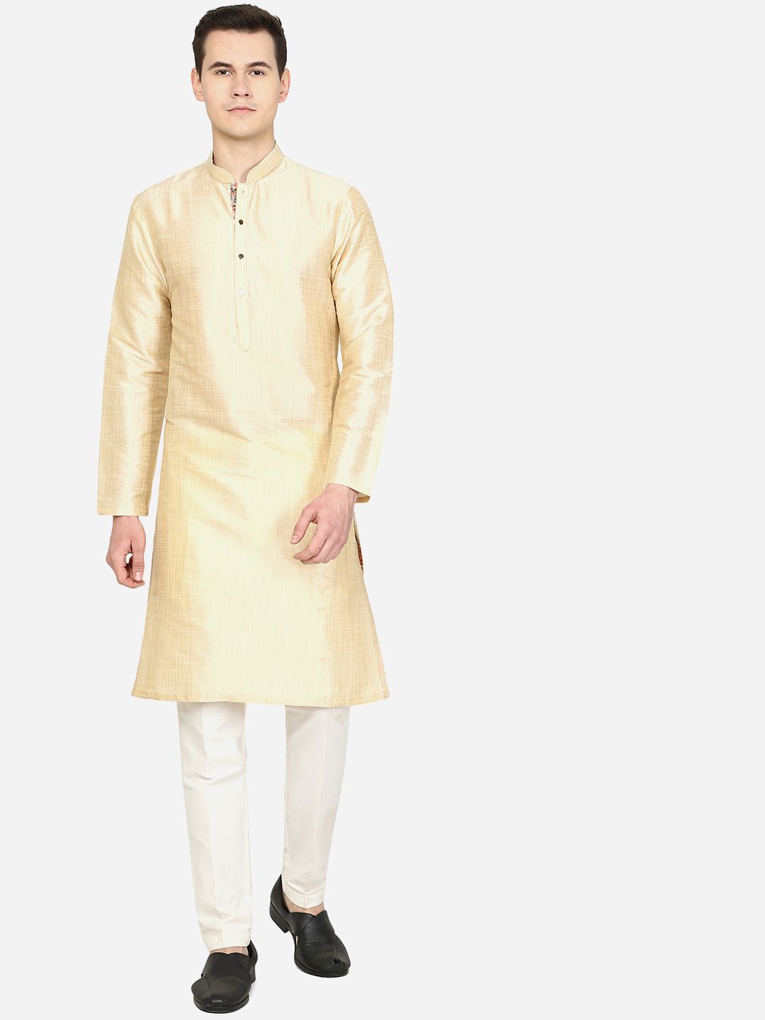 

THE KURTA COMPANY Men Thread Work Kurta, Beige