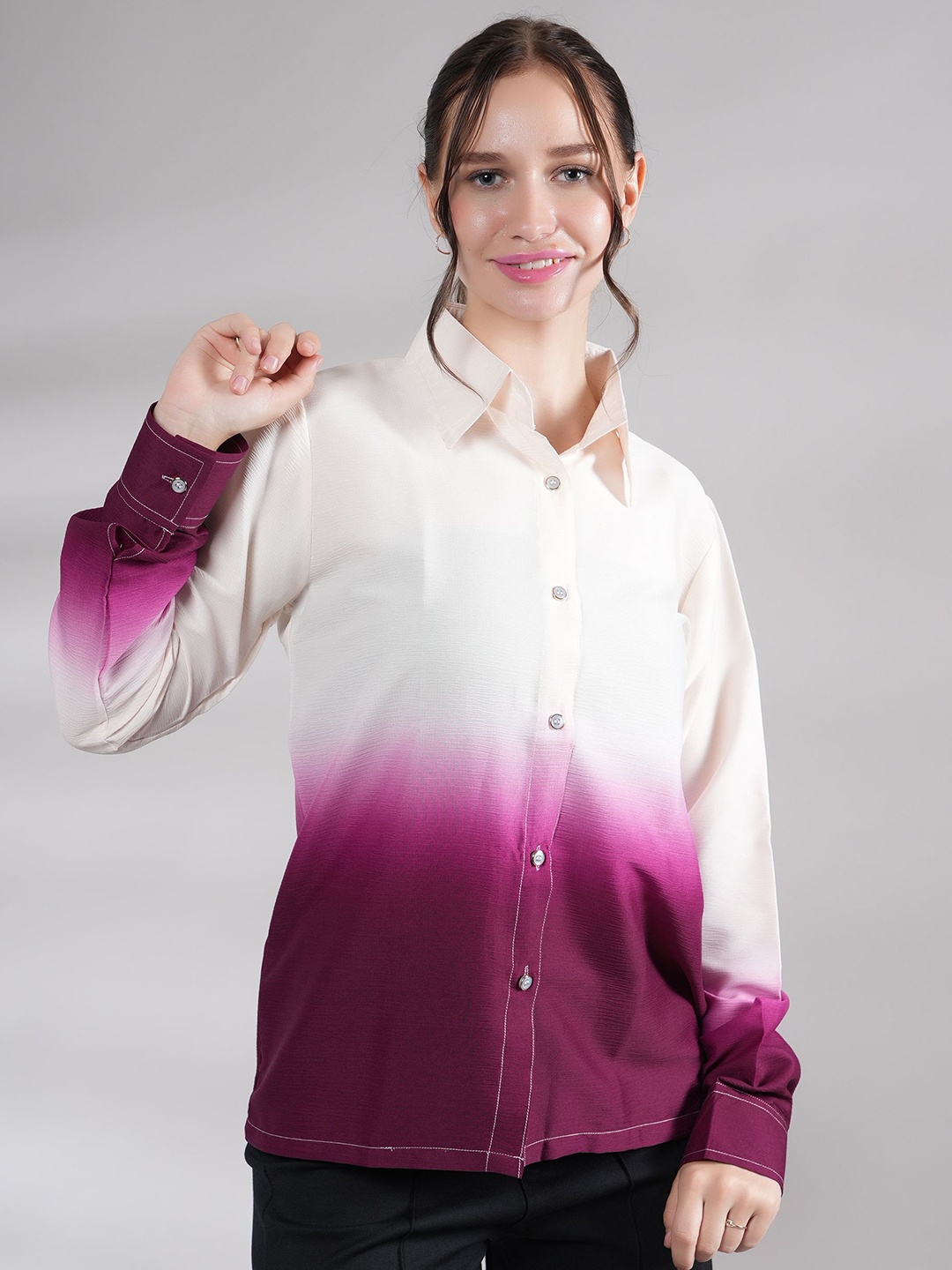 

BAESD Women Comfort Cutaway Collar Dyed Crepe Casual Shirt, Pink
