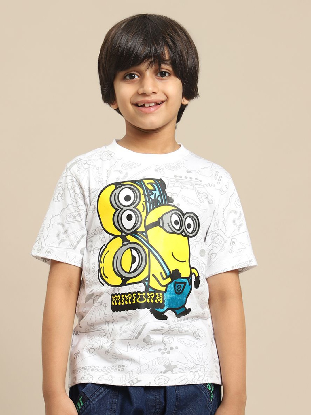 

Kids Ville Boys Minions Graphic Printed Pure Cotton Tshirt, White