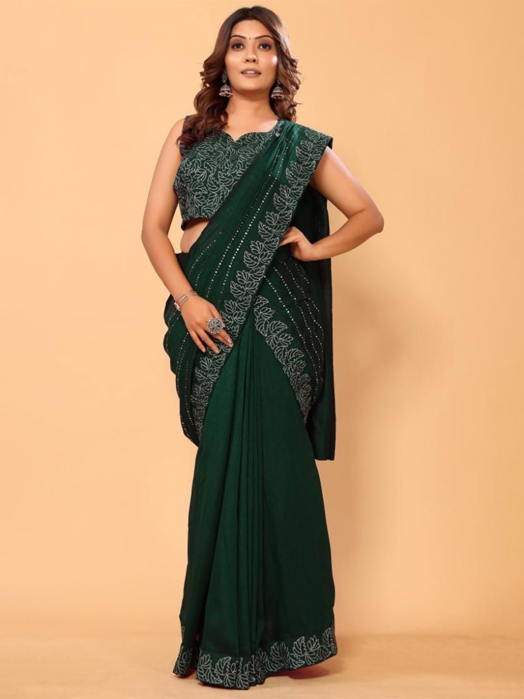 

PATLANI STYLE Floral Embroidered Silk Blend Ready to Wear Saree, Green
