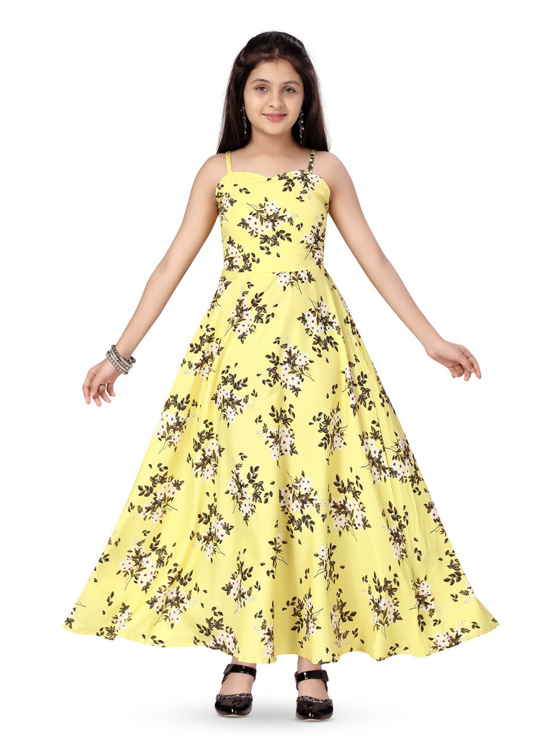 

BAESD Silk Floral Printed Fit and Flare Maxi Dress, Yellow