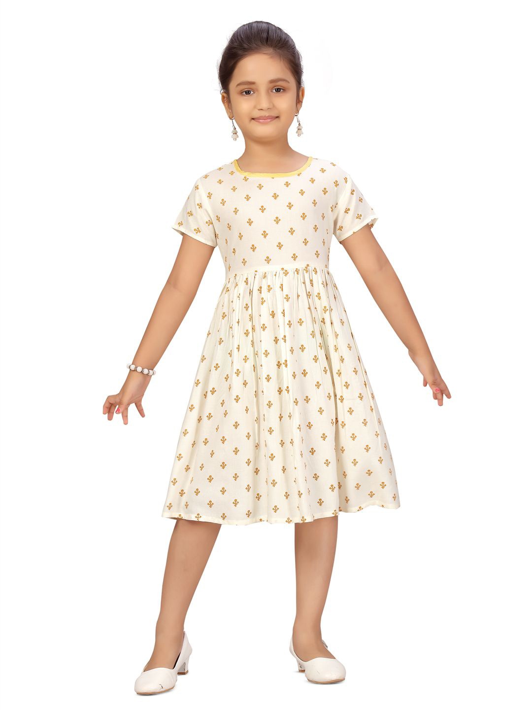 

BAESD Girls Printed Fit & Flare Dress, White