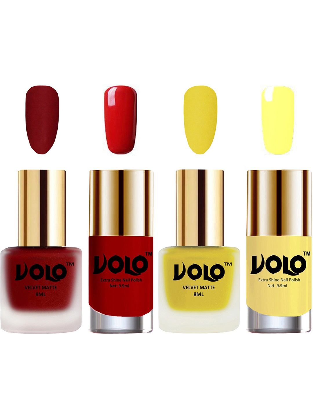 

VOLO Set Of 4 Velvet Matte & Extra Shine Nail Polish-8 ml & 9.9 ml Each Shade 22-40-36-29, Multi