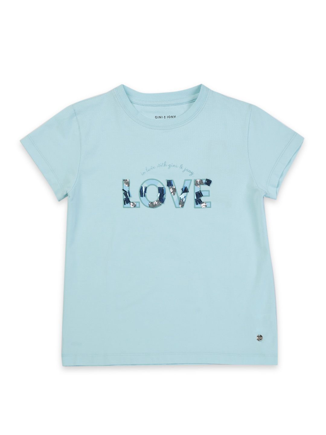 

Gini and Jony Girls Typography Printed Round Neck Cotton Top, Blue