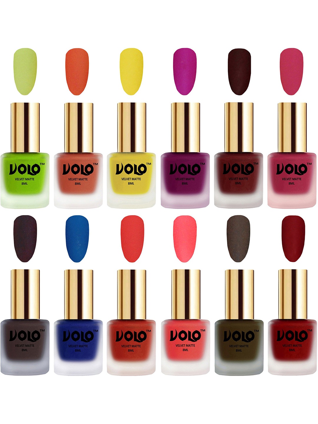 

VOLO Set Of 12 Velvet Matte Nail Polish- 8 ml Each, Coral