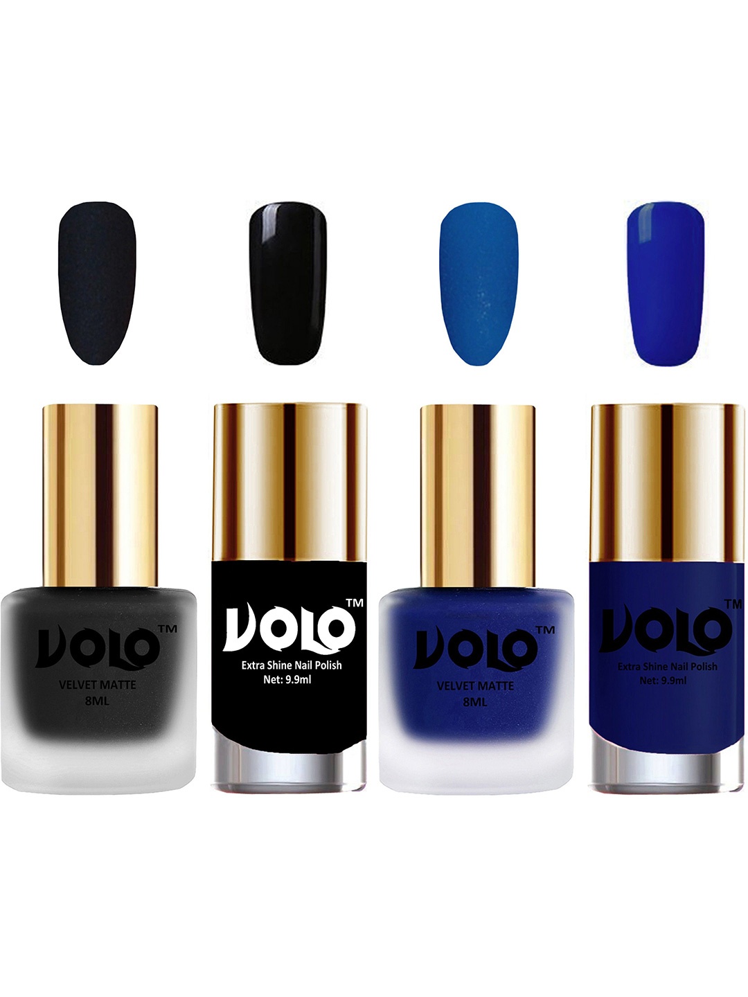 

VOLO Set Of 4 Velvet Matte & Extra Shine Nail Polish - 8 ml Each & 9ml Each-05-19-3-66, Blue