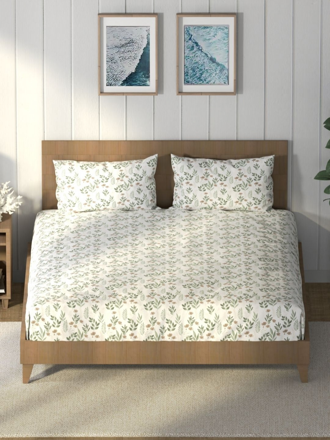 

Nautica Green & White Printed Pure Cotton 160 TC King Bedsheet with 2 Pillow Covers