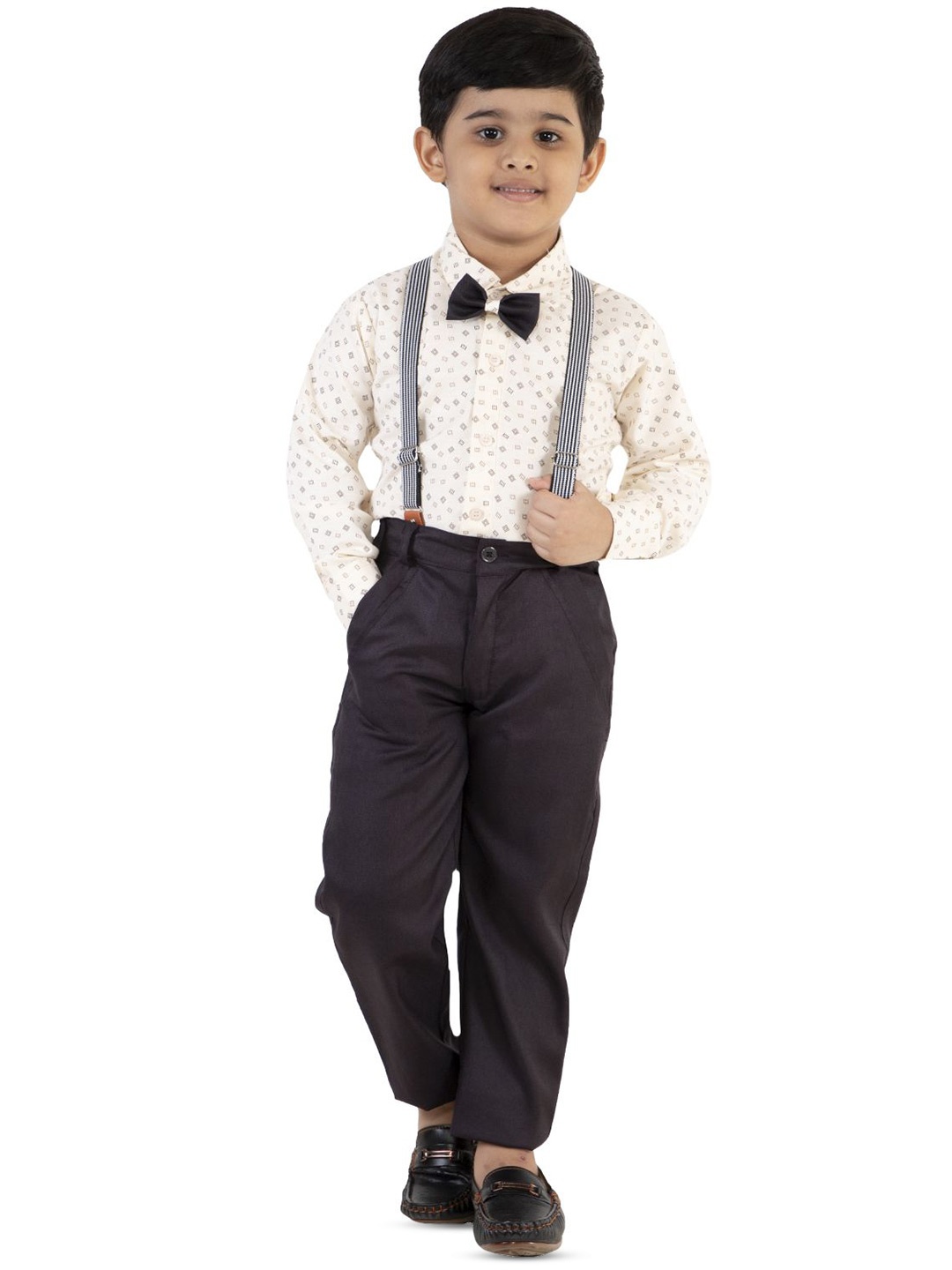 

BAESD Boys Printed Shirt & Trousers With Suspender Clothing Set, Brown