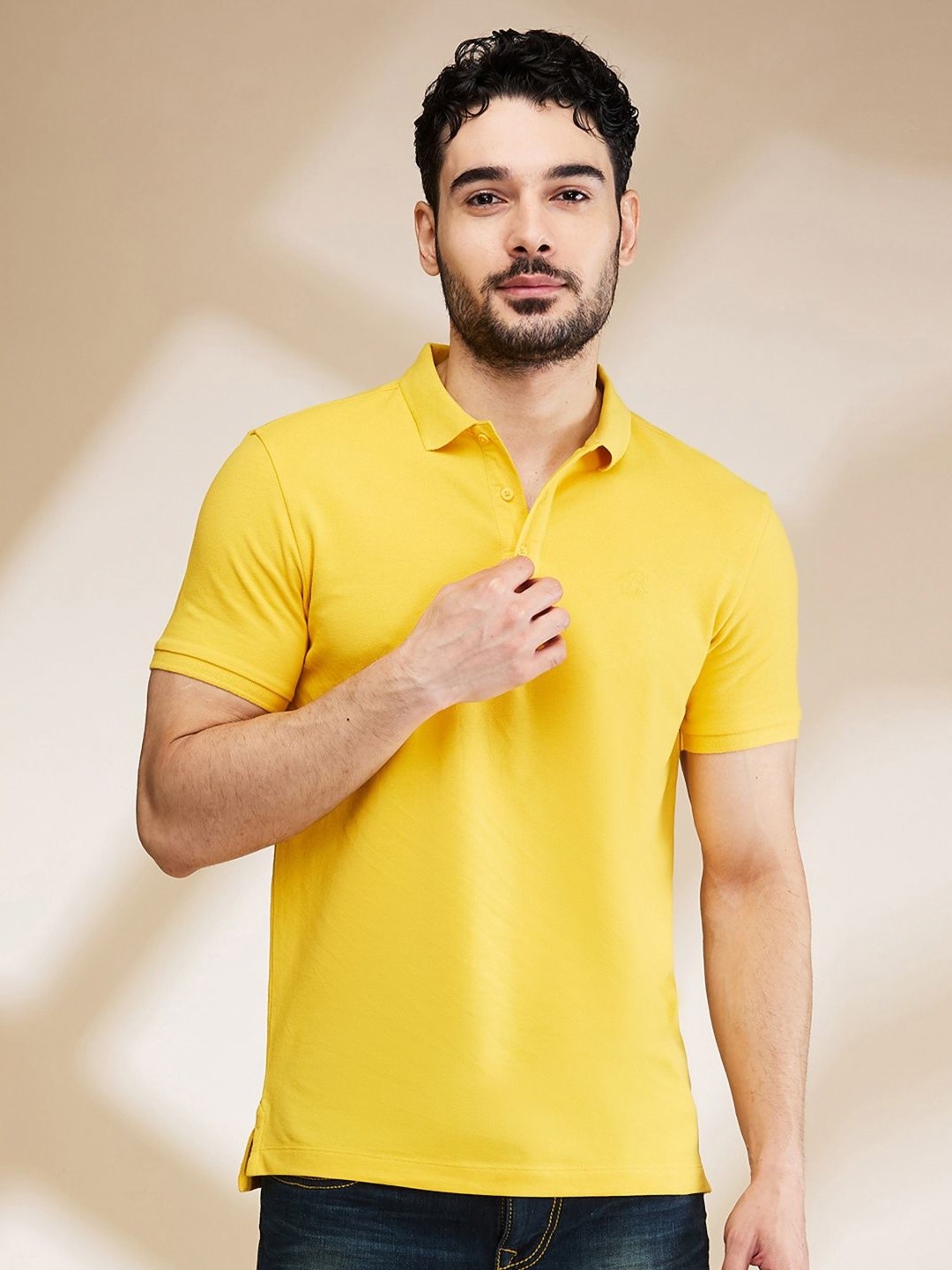 

Being Human Men Solid Polo Collar Cotton T-shirt, Yellow