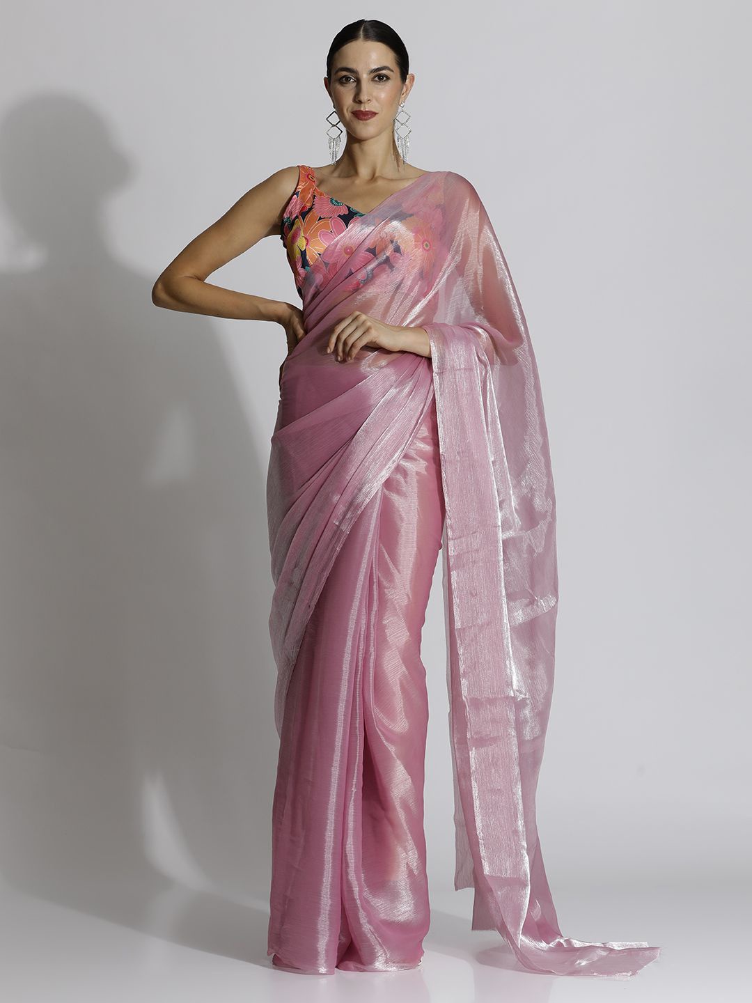 

Jaipur Kurti Solid Tissue Saree with Blouse Piece, Pink