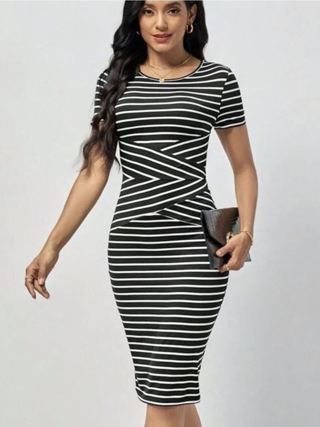 

LULU & SKY Striped Bodycon Dress, Black