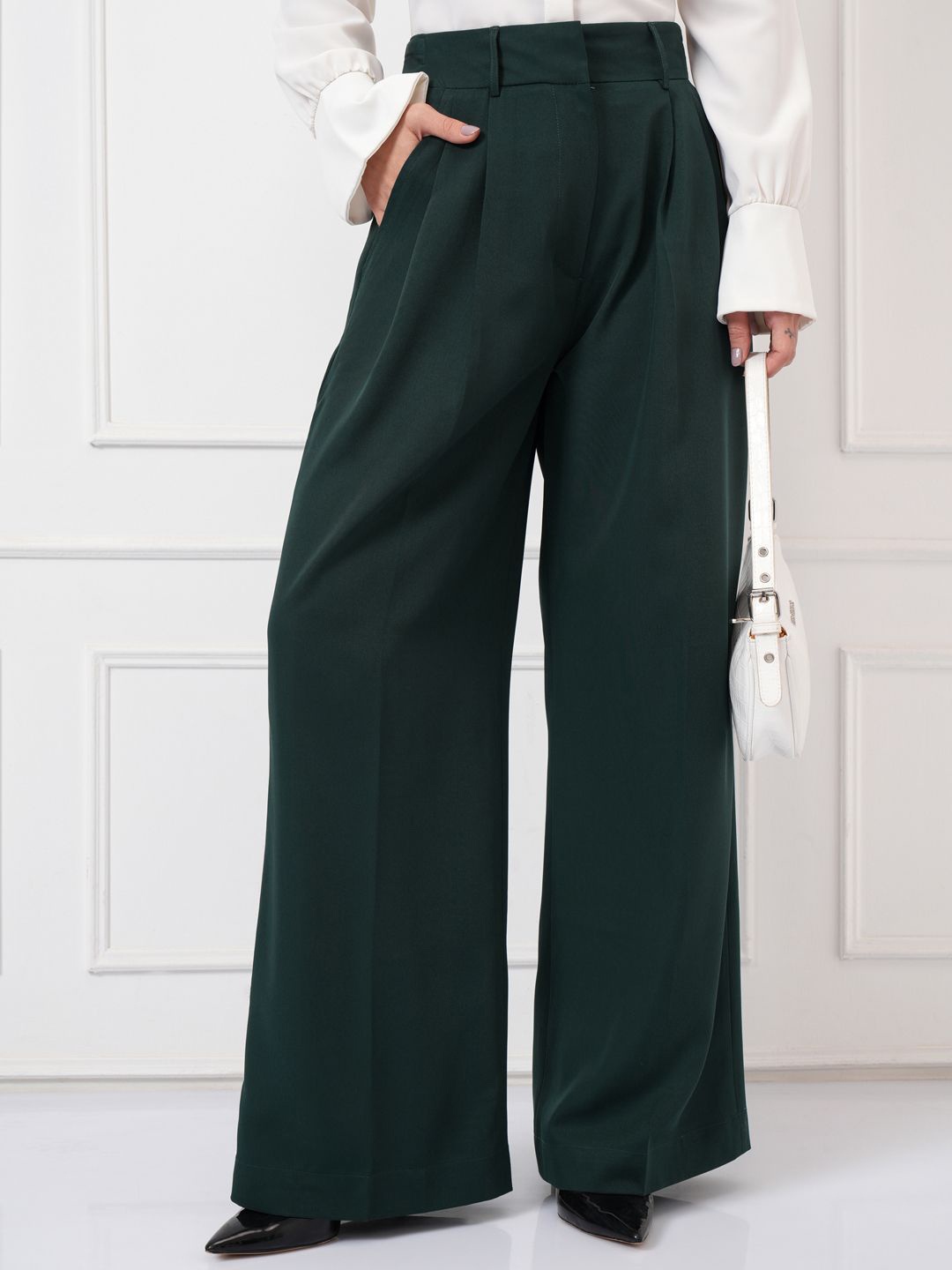 

Tokyo Talkies Women Flared Pleated Trouser, Teal