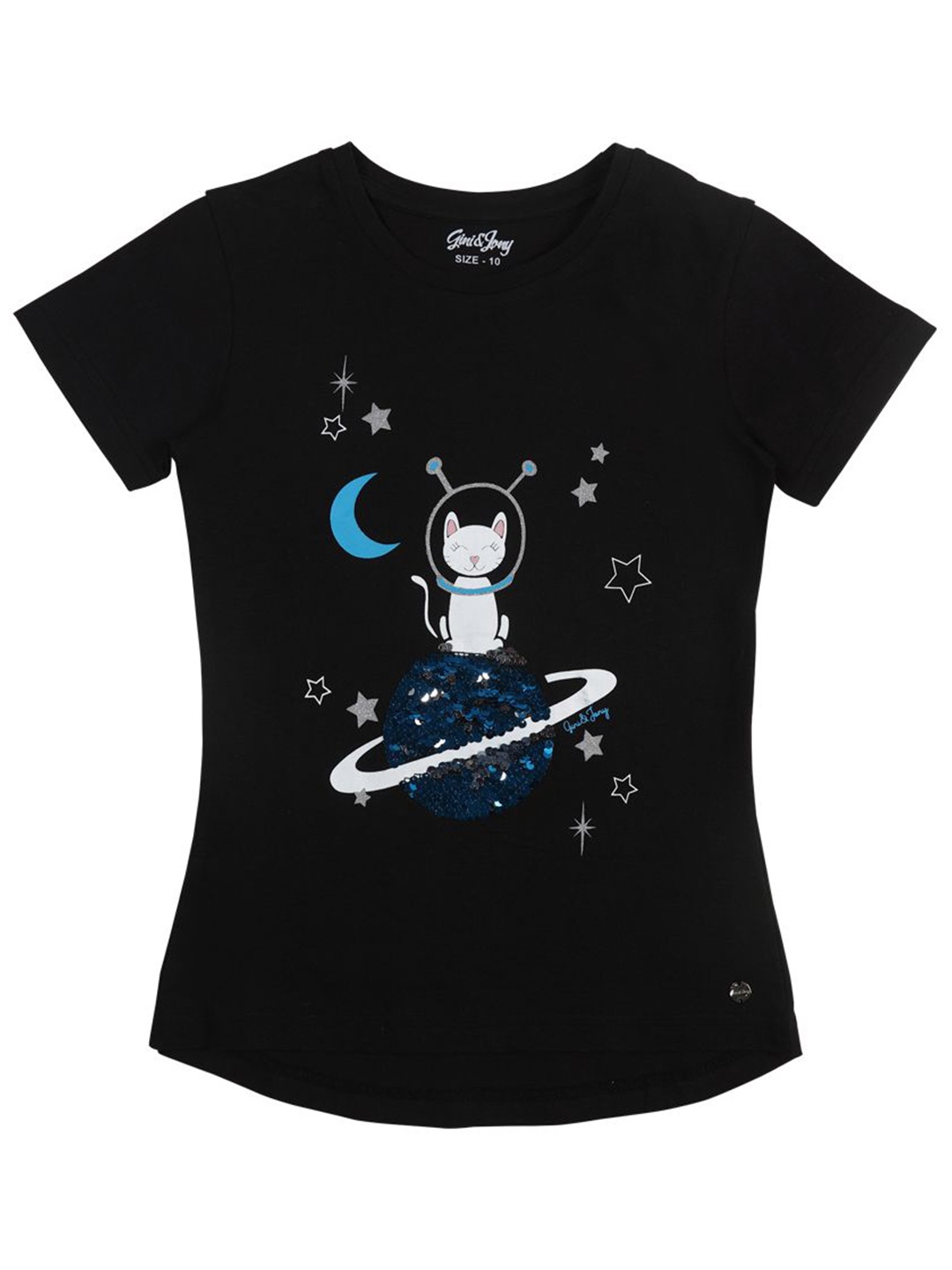 

Gini and Jony Girls Graphic Printed Round Neck Cotton T-shirt, Black
