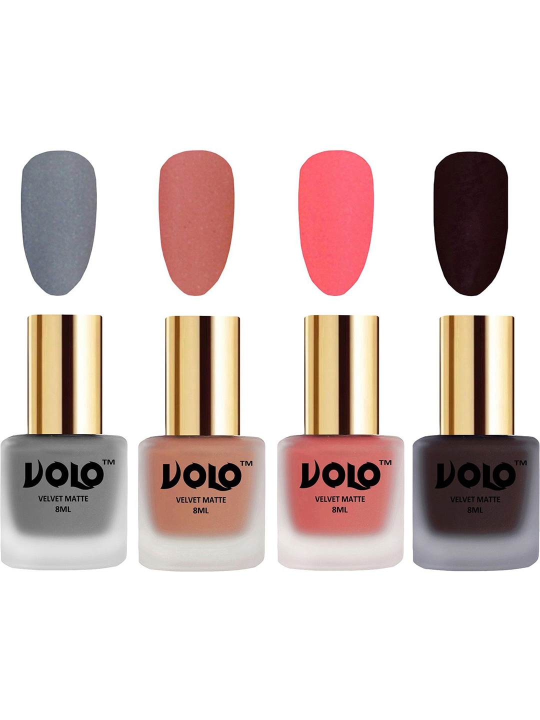 

VOLO Set of 4 Velvet Dull Matte Nail Polish - 8 ml Each - 20-38-41-45, Multi