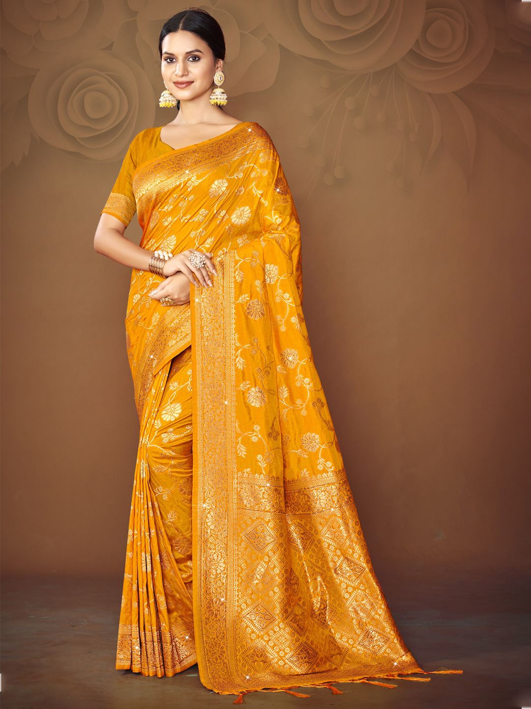 

SANGAM PRINTS Woven Design Zari Tussar Saree, Orange