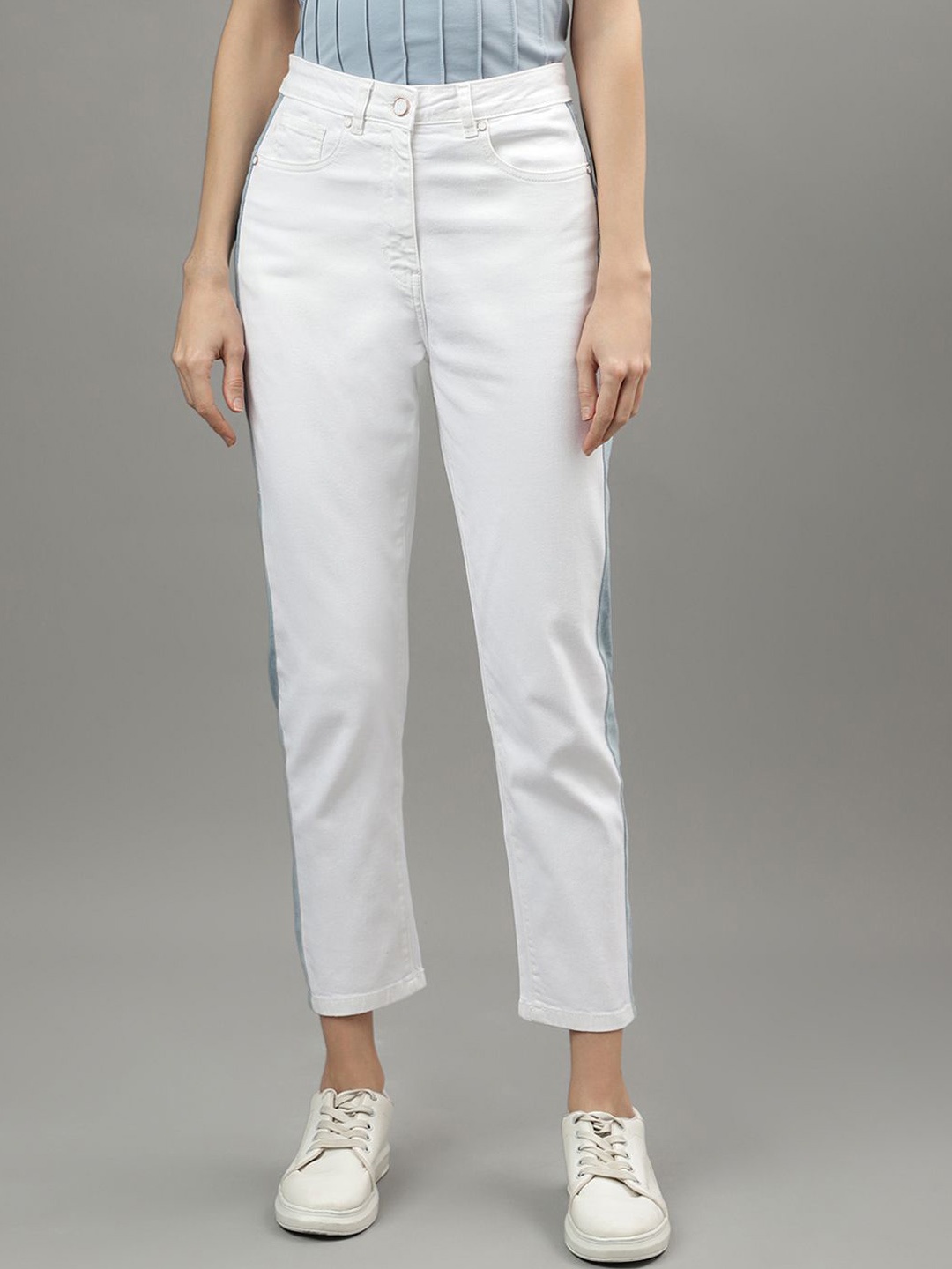 

Iconic Women Straight Fit Stretchable Mid-Rise Cotton Jeans, White