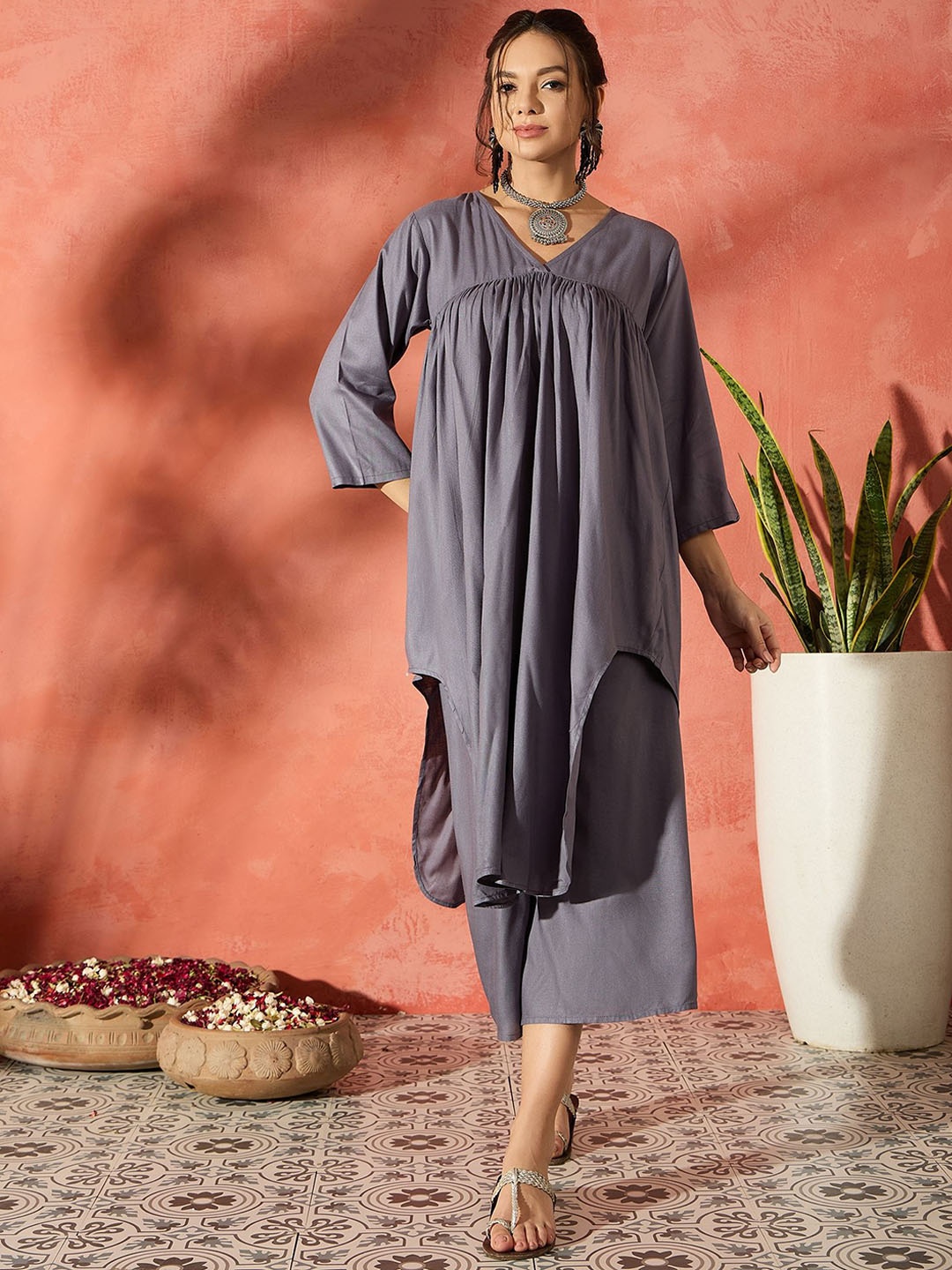 

InWeave Women A-Line Calf Length Kurta With Palazzo, Grey