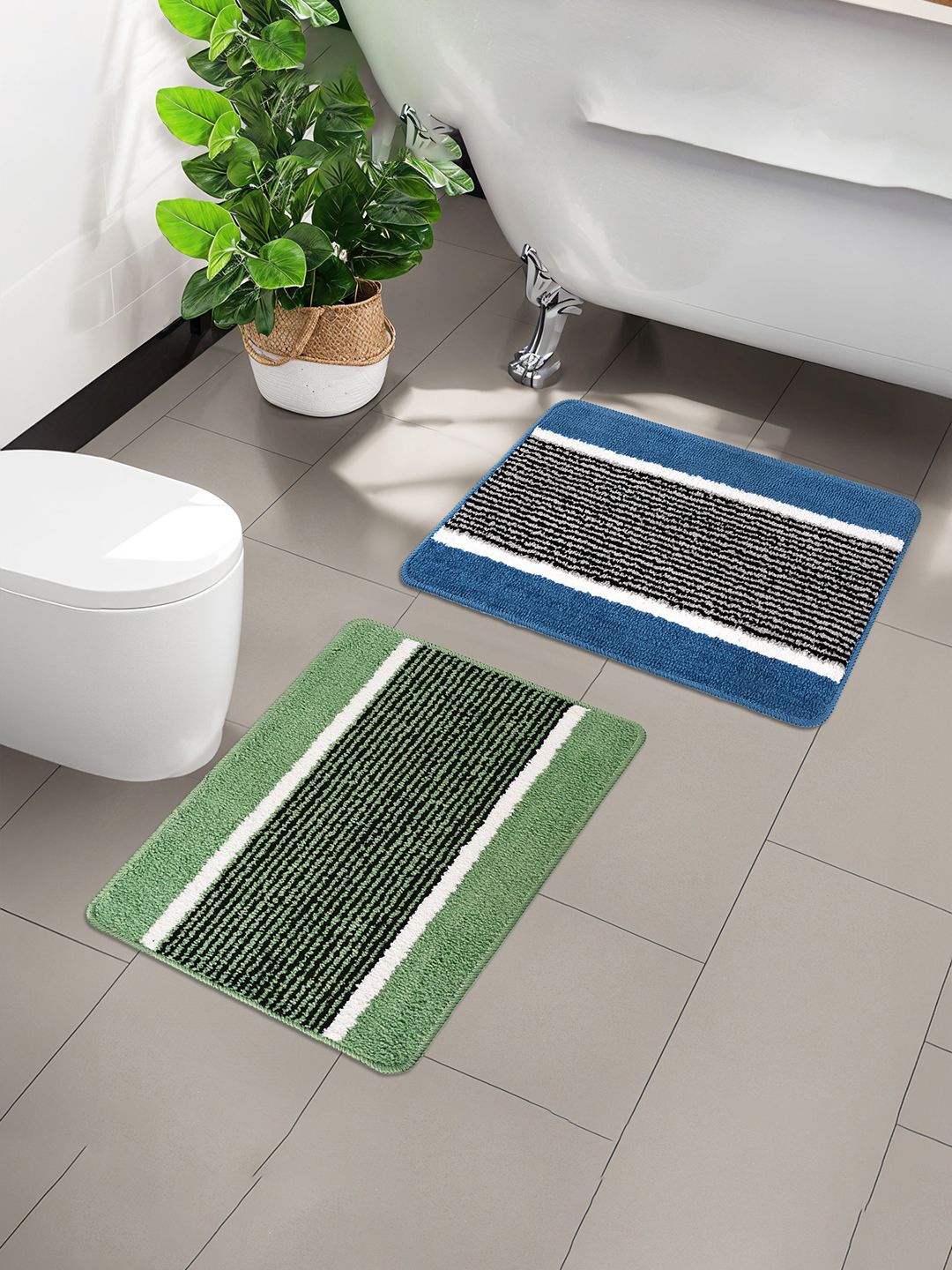 

Kuber Industries Blue & Green 2 Pieces Patterned Anti-Skid Doormats