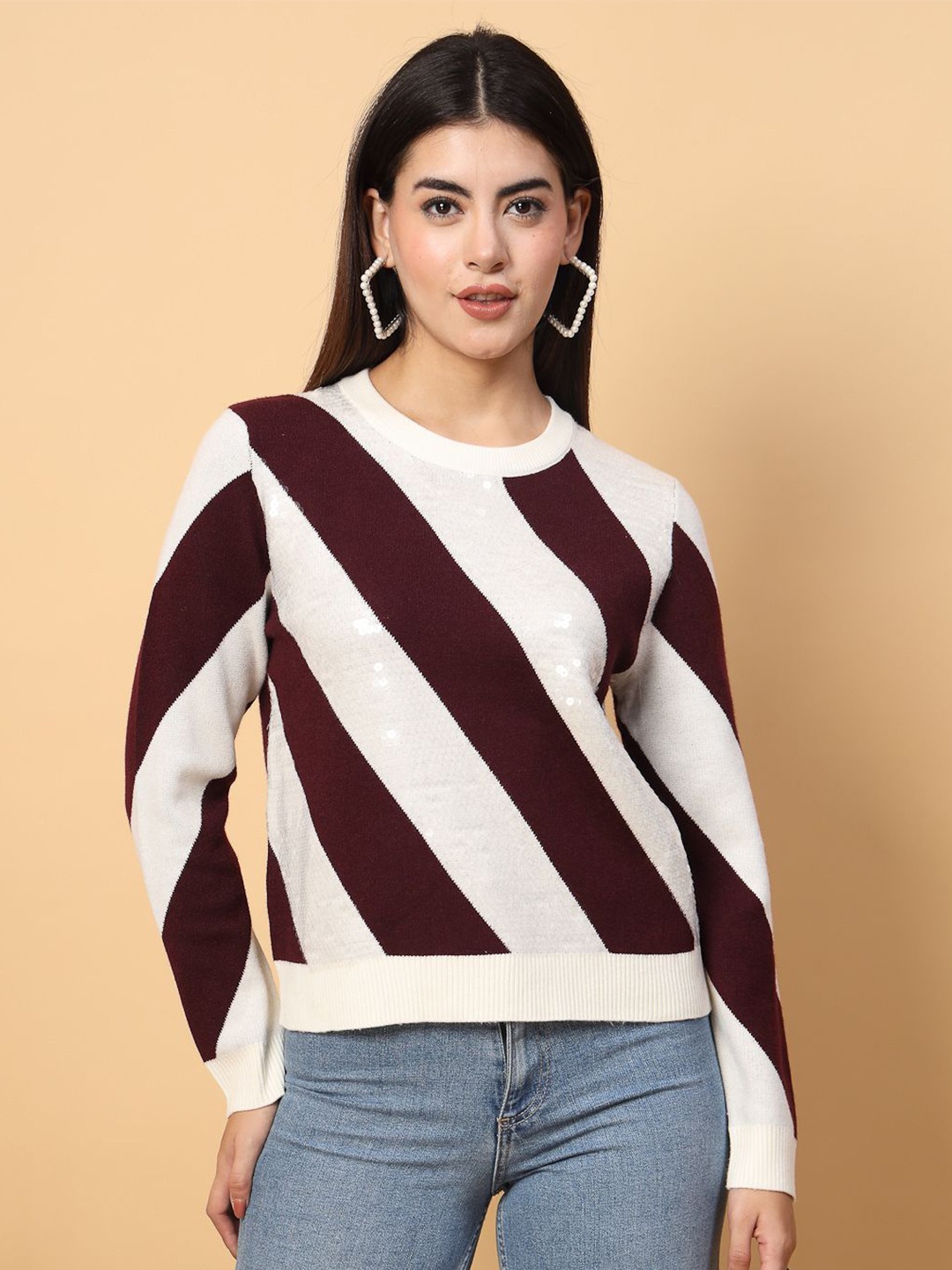 

Mafadeny Women Colourblocked Round Neck Top, Purple