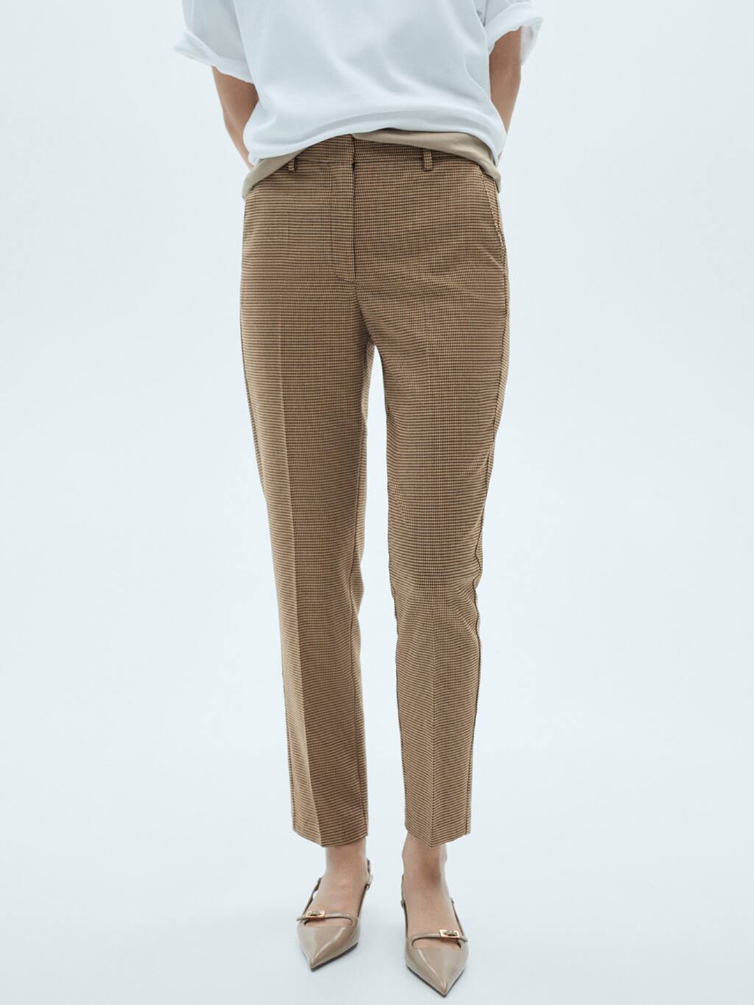 

MANGO Women Checked Skinny Fit Trousers, Brown