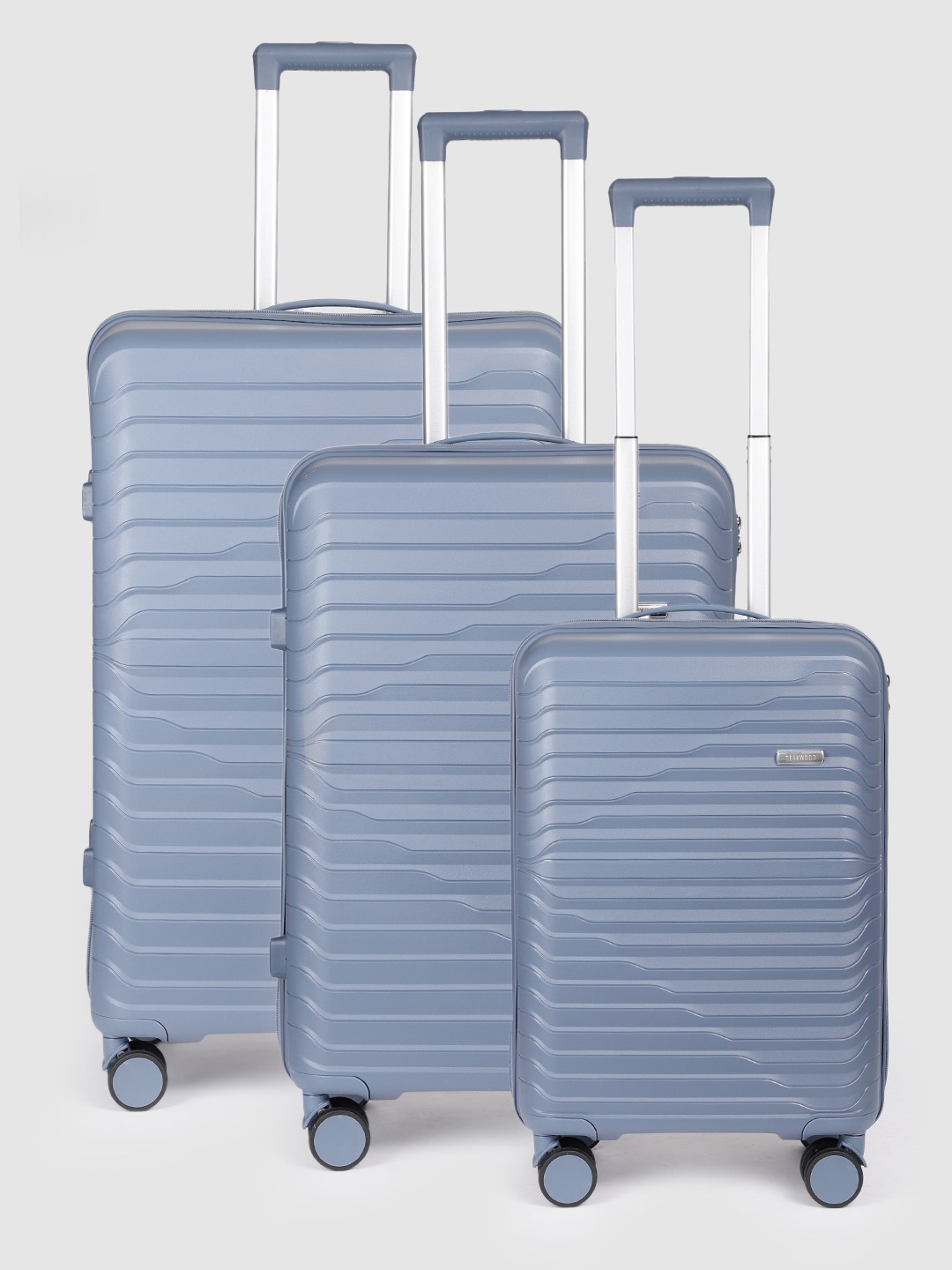 

Teakwood Leathers Set of 3 Breeze Textured 360-Degree Rotation Hard Trolley Bags, Grey