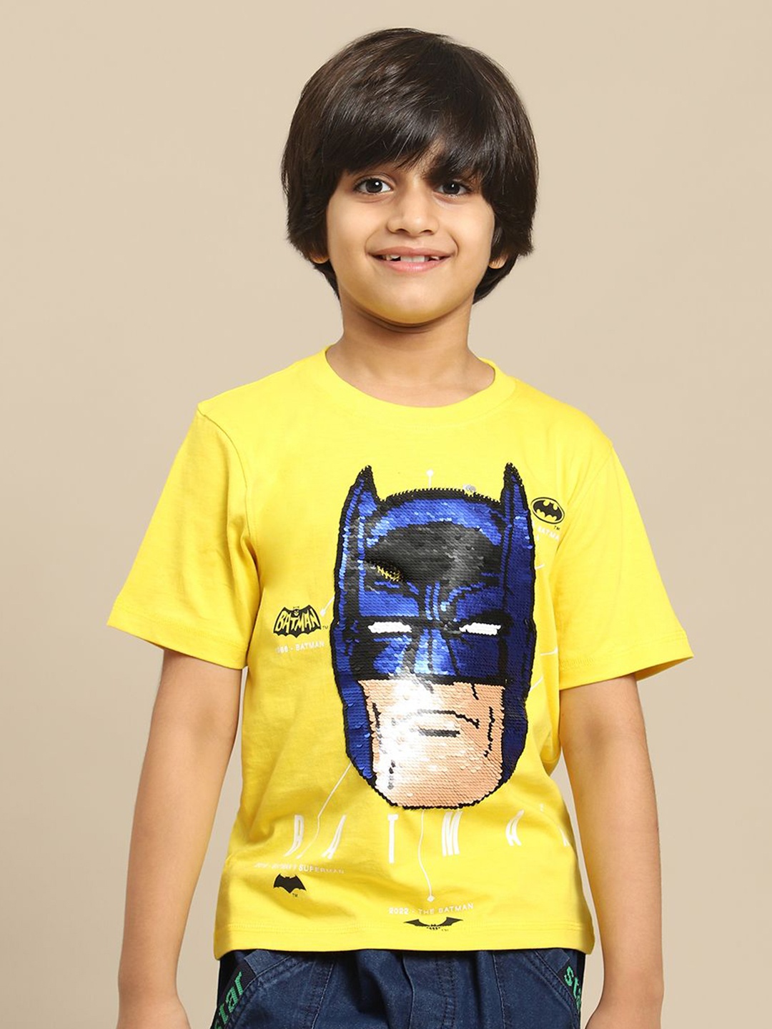 

Kids Ville Boys Batman Graphic Printed Pure Cotton Tshirt, Yellow