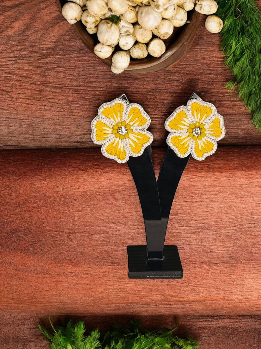 

PRIAANSHA CREATIONS Contemporary Beaded Studs, Yellow