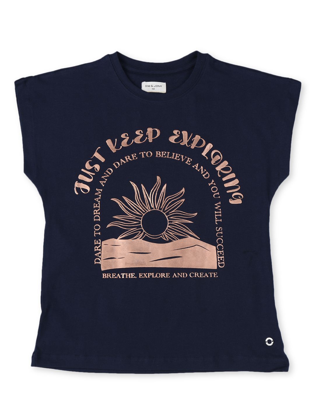 

Gini and Jony Girls Graphic Printed Round Neck Cotton T-Shirt, Navy blue