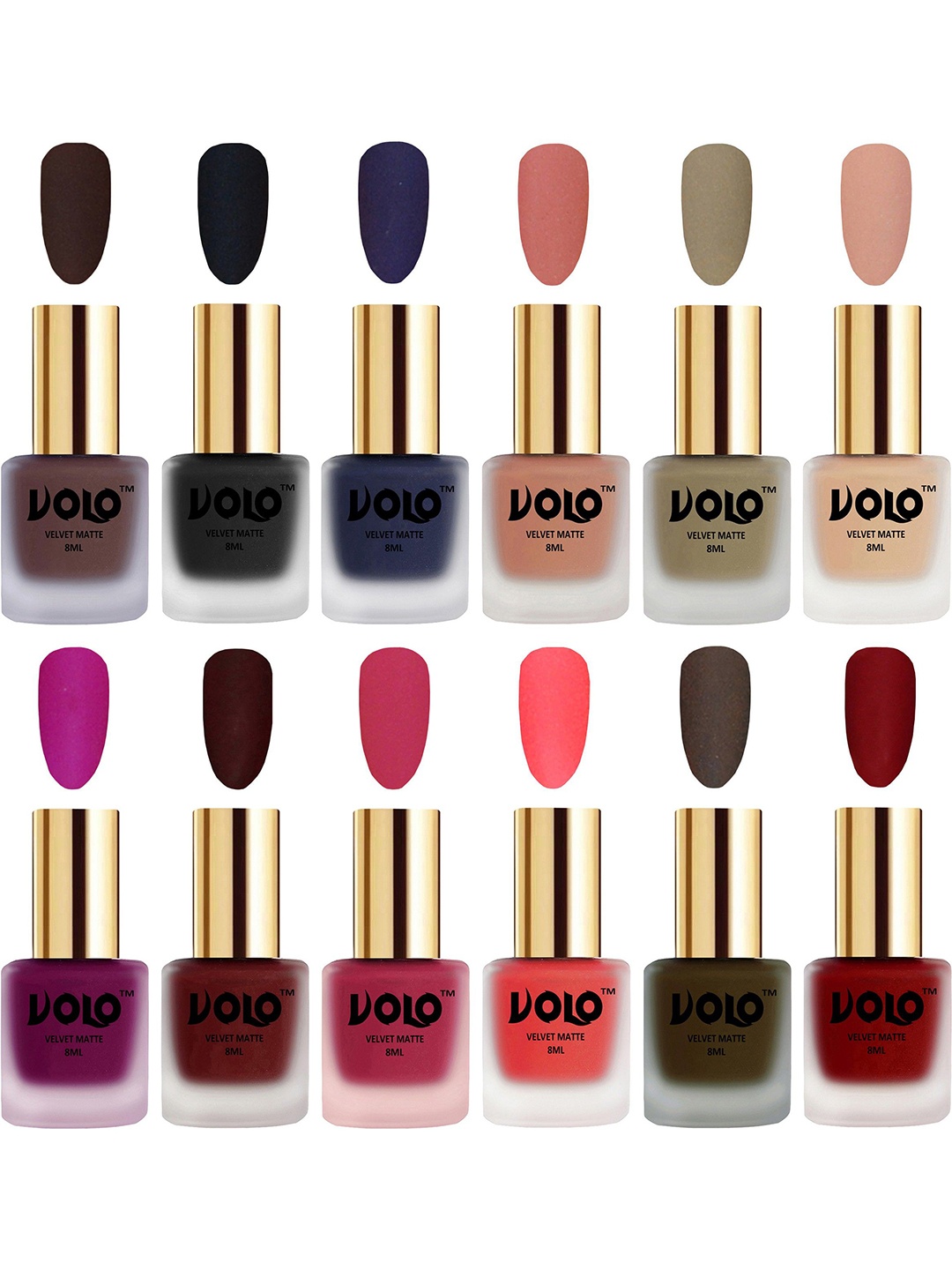 

VOLO Set of 12 Velvet Matte Nail Polish - 8 ml Each, Magenta