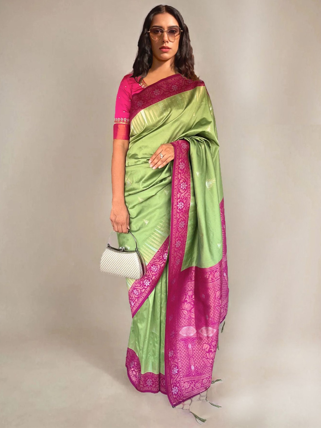 

NK Textiles Woven Design Zari Pure Silk Ikat Saree, Green