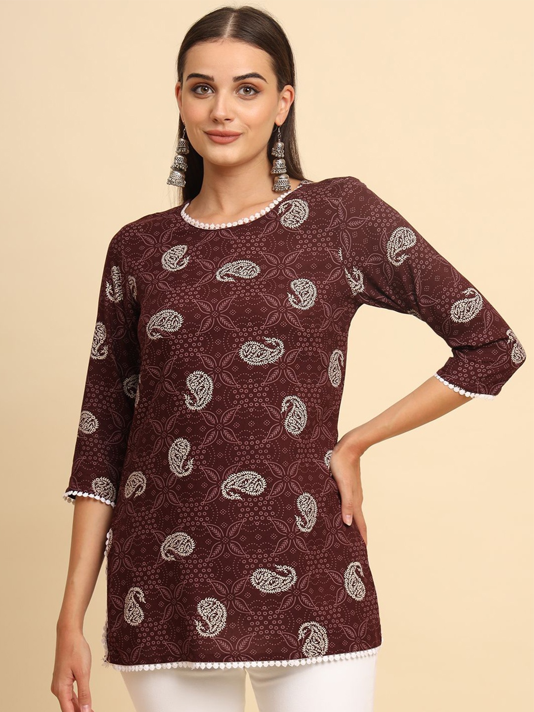 

Anouk Rustic Women Paisley Printed Kurti, Brown