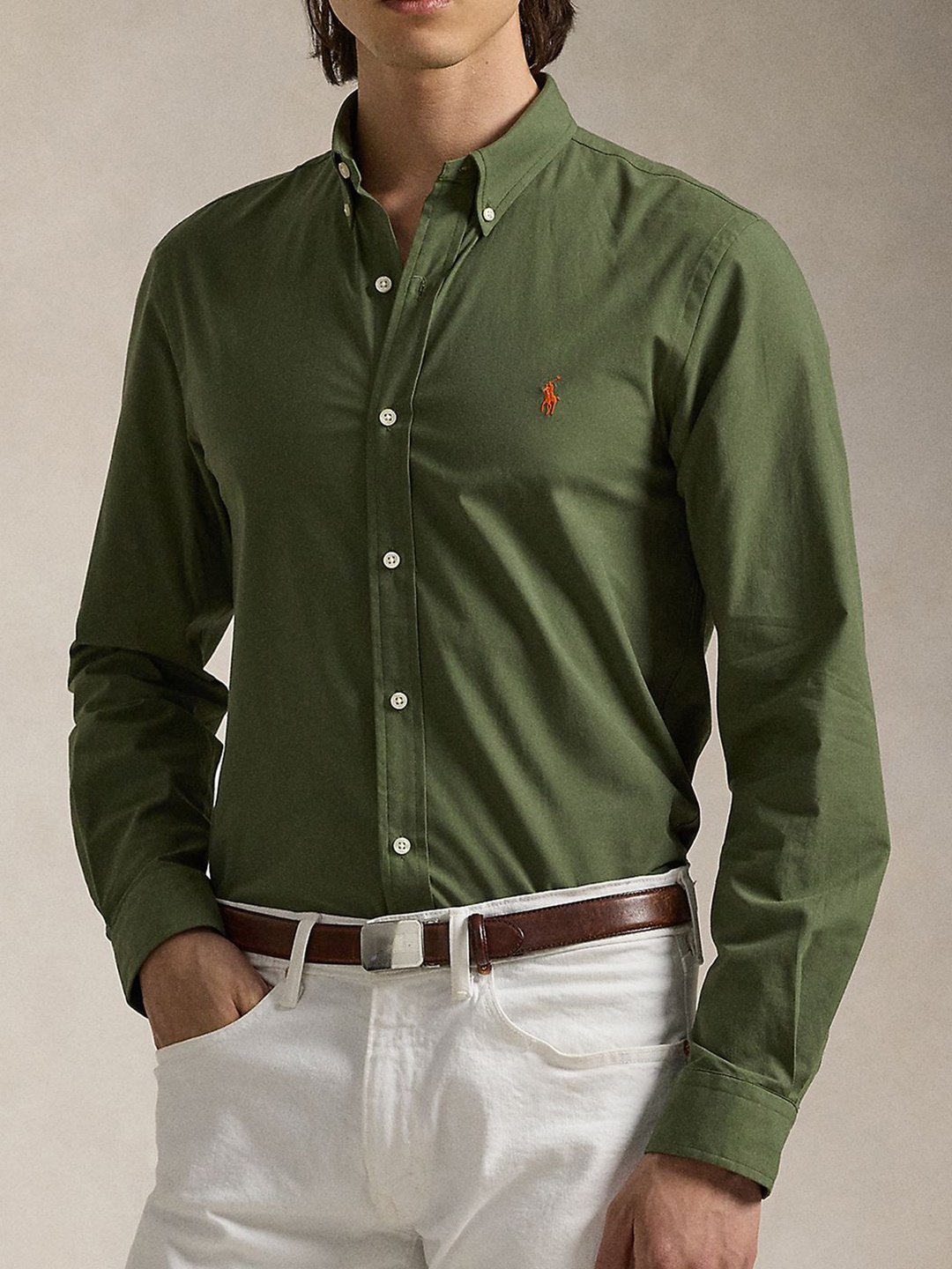 

Polo Ralph Lauren Men Button-Down Collar Solid Cotton Slim Fit Casual Shirt, Green