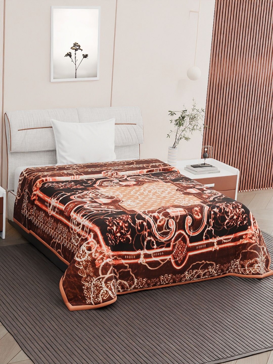 

Nivasam Brown & White Floral Printed Mink Heavy Winter Single Bed Blanket