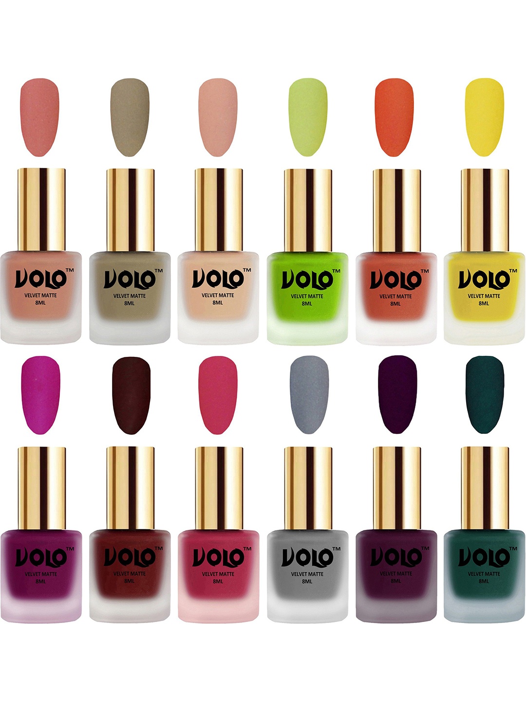 

VOLO Set Of 12 Velvet Matte Nail Polish-8 ml Each, Green