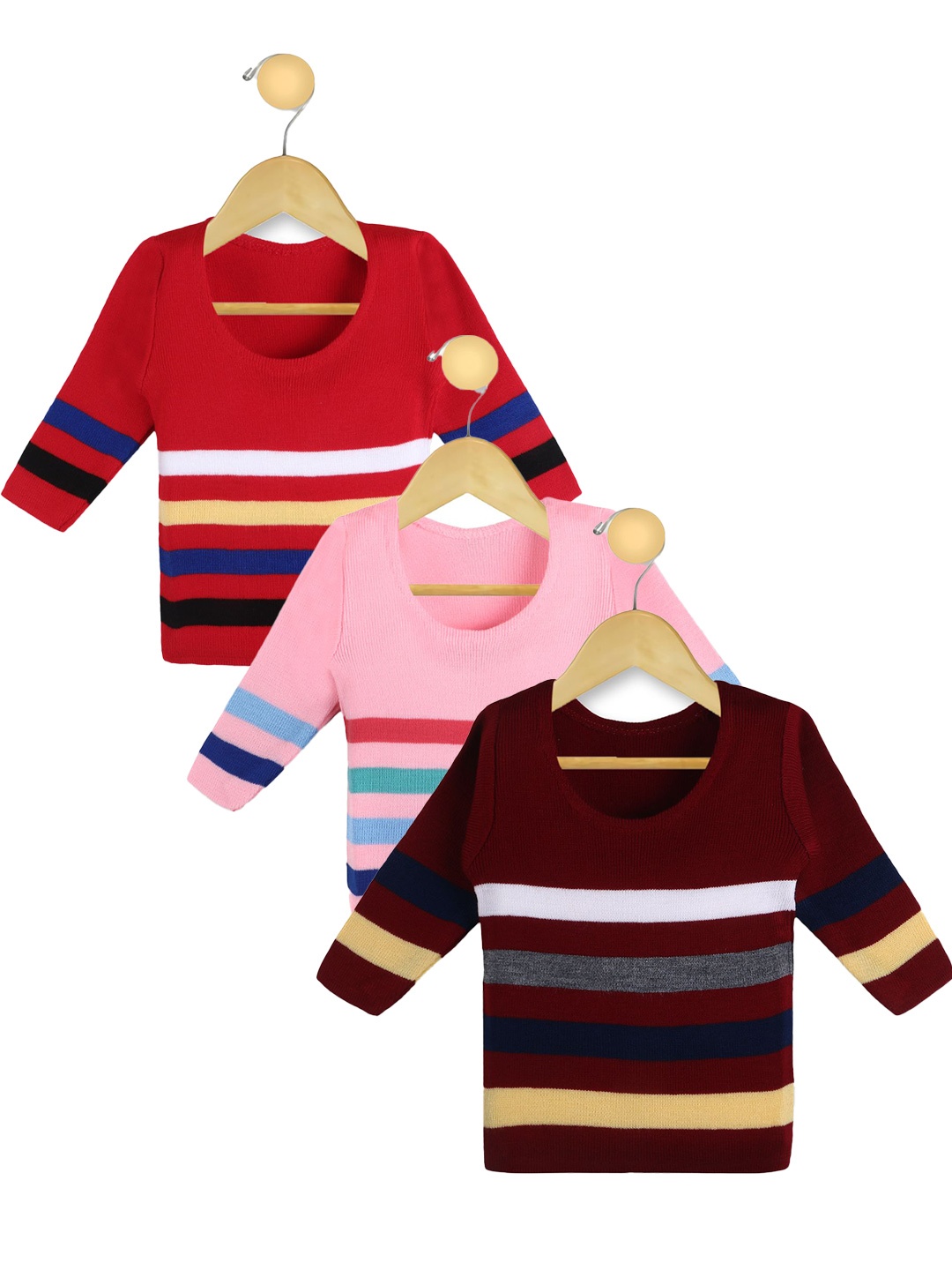 

KNITCO Kids Pack of 3 Striped Pullover Sweaters, Pink