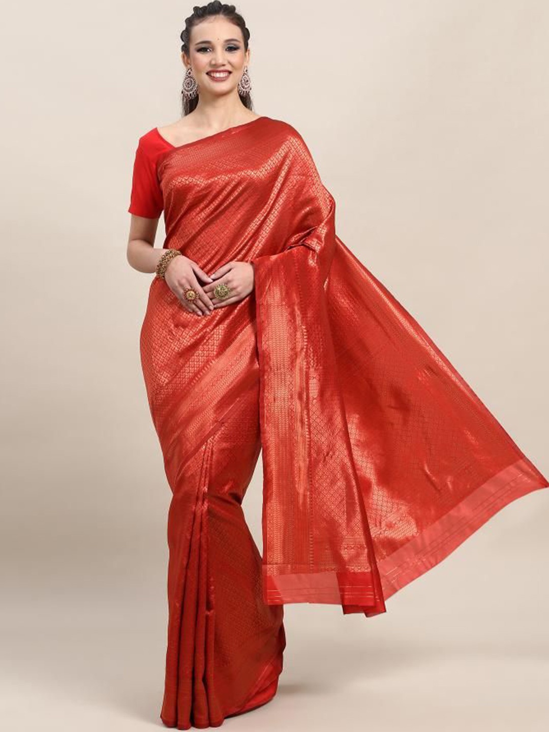 

HANDSEL Woven Design Zari Pure Silk Banarasi Saree, Red