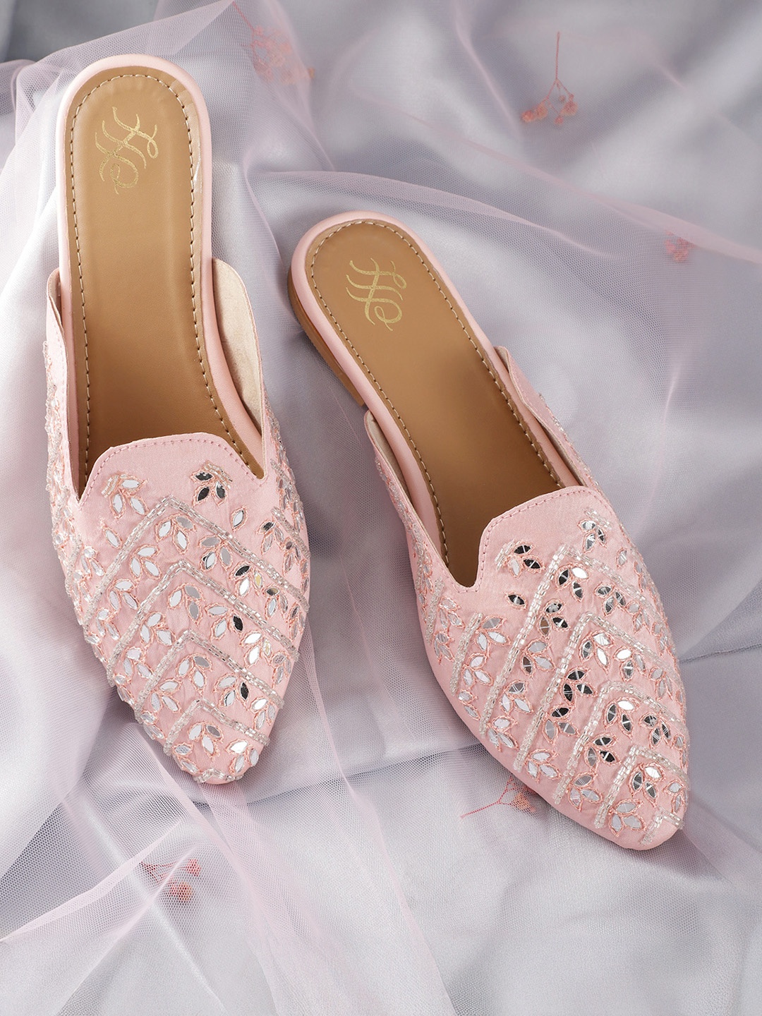 

House of Pataudi Women Ethnic Embellished Mules, Pink