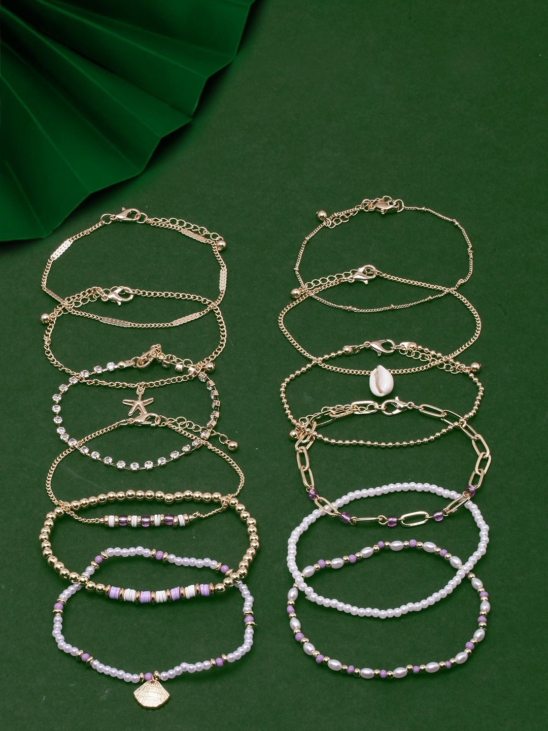 

KPOP Set Of 12 Gold-Plated Beaded Charm Bracelet