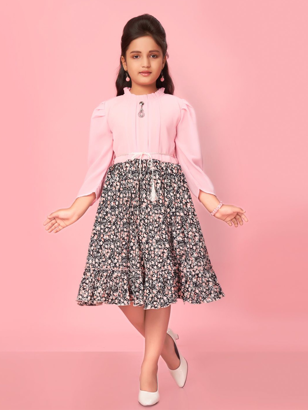 

BAESD Girls Animal Print Georgette A-Line Midi Dress, Pink