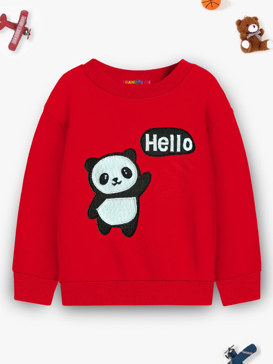 

YK X Trampoline Infants Graphic Embroidered Pullover Fleece Sweatshirt, Red
