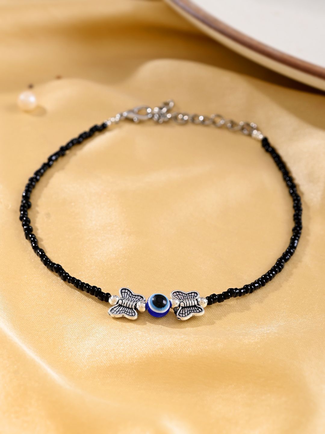 

Silvermerc Designs Silver-Plated Evil Eye Beaded Anklet