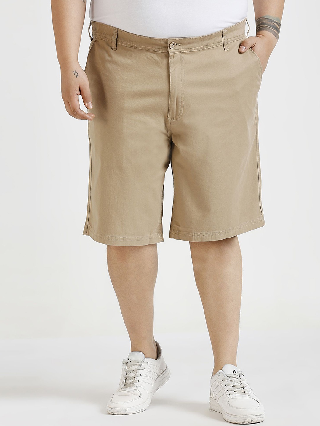 

Sizeupp Men Solid Regular Fit Mid-Rise Shorts, Khaki