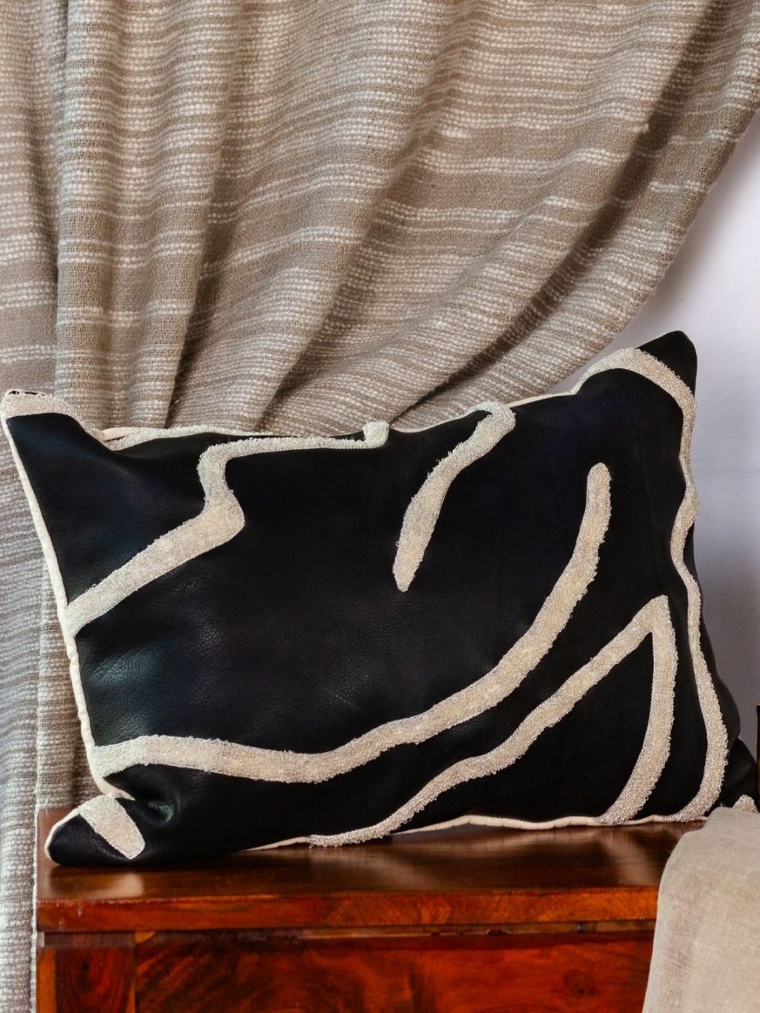 

ALCOVE Black & Beige Abstract Textured Rectangle Cushion Cover