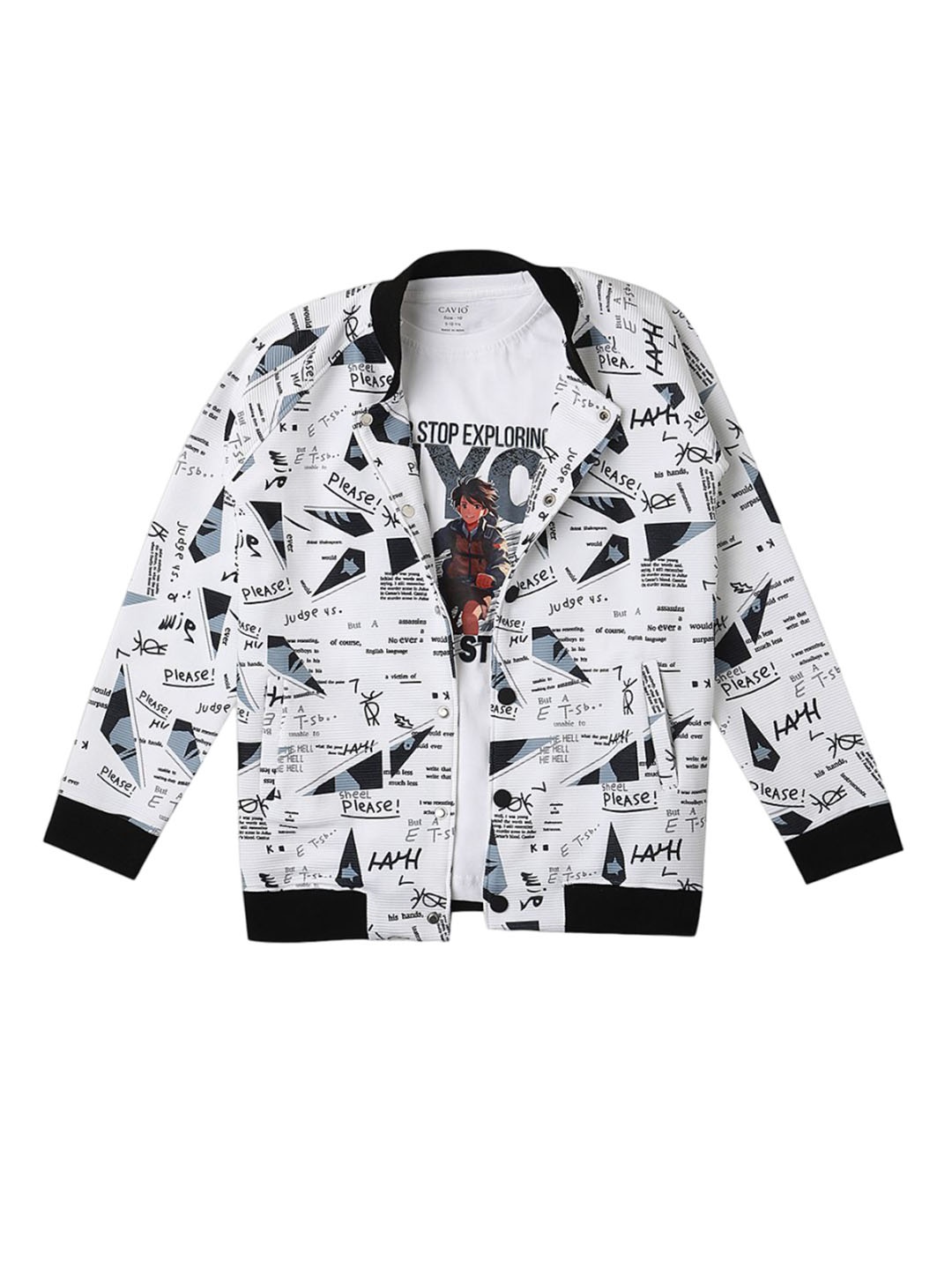 

CAVIO Boys Mandarin Collar Lightweight Jacket & T-Shirt, White