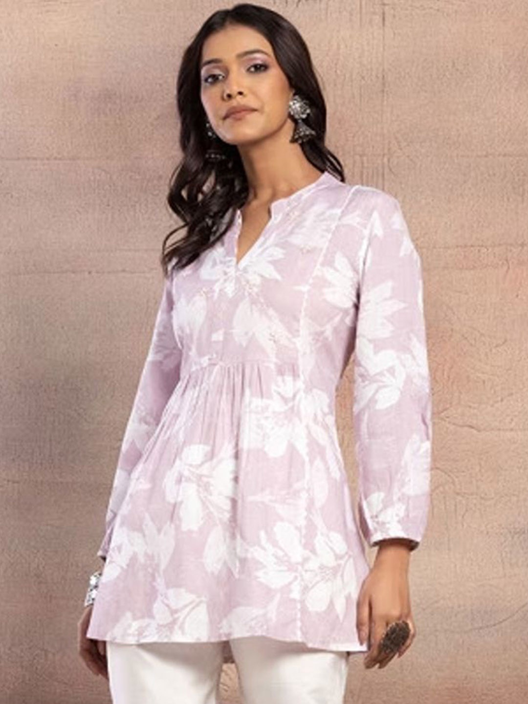 

NIJANAND TEXTILE Women Printed Mandarin Collar Pure Cotton Co-Ords, Pink